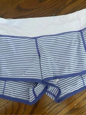lululemon athletica White and Light Blue Striped Women's Athletic Shorts